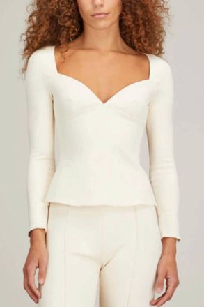 Rosetta Getty Long Sleeve Sweetheart Top In Parchment