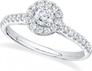 Allurez Round Cut Diamond Halo Engagement Ring 14K White Gold (0.62ct)