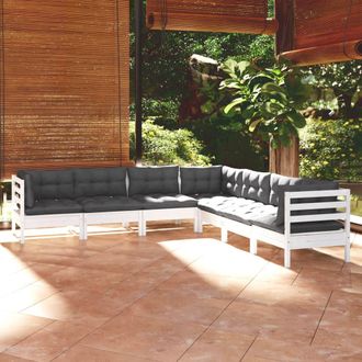 vidaXL Muebles De Jard&iacute;n 7 Pzas Y Cojines Blanco Madera Maciza De Pino Vidaxl