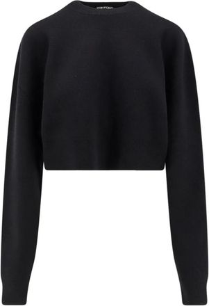 Tom Ford Zwarte Ribtrui Crop Fit - Dames - Ronde hals truien - Zwart - S - Wol - Truien & Vesten