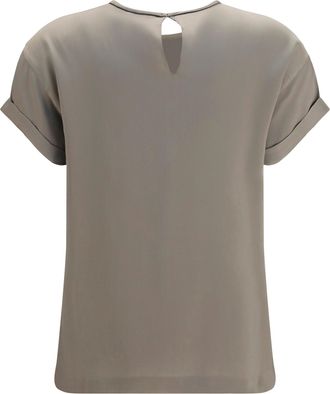 Brunello Cucinelli Womens Silk Blouse With Monili Chain Rosemary Elastane; T-Shirts And Polos