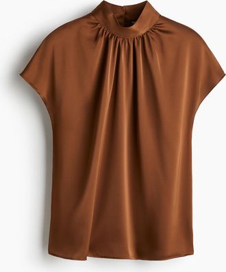 H&M Satinbluse mit Stehkragen - Beige