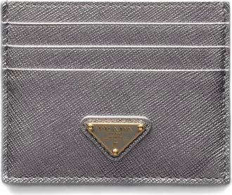 Prada triangle-logo leather card holder - Grigio
