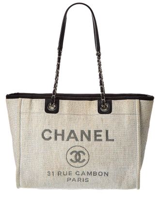 Chanel Grey Raffia Small Deauville Tote (Authentic Pre-Loved)