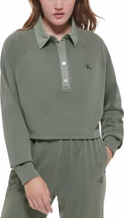 Calvin Klein Cotton Polo Sweatshirt In Green