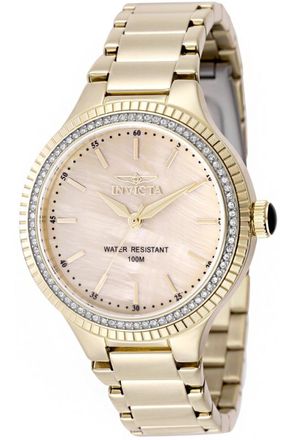 Invicta Angel 50646 Dameshorloge - Quartz Uurwerk - Roestvrij Staal met Gouden Wijzerplaat - 38 mm