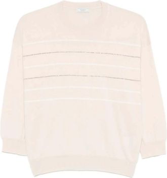 PESERICO Gestreept trui met ronde hals - Dames - Ronde hals truien - Roze - 2XL - Truien & Vesten