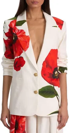 Alice & Olivia Elna Long Poppy Print Blazer in Summer Poppy at Nordstrom, Size 14