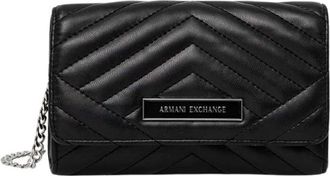 A|X Armani Exchange Portemonnee met Klep en Gekantelde Schouderband - Dames - Schoudertassen - Zwart - ONE Size - Polyester - Tassen