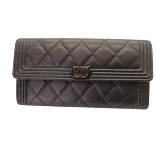 Chanel Pre-owned Boy Caviar Lange Portemonnee - Dames - Pre-owned - Zwart - Maat: ONE Size Leer