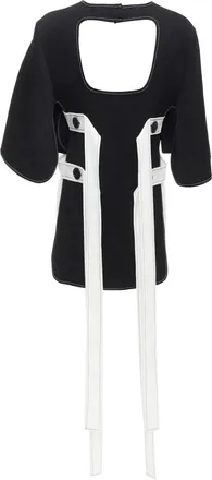 Ellery bicolor cut out overstitch backless hi-low top