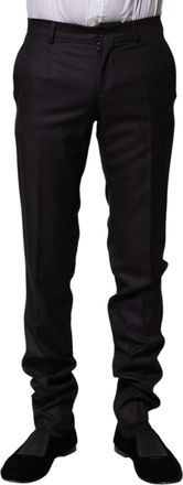 Dolce & Gabbana Mens Black Wool Patterned Formal Pants Virgin Silk