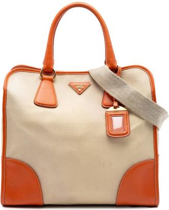 Prada Pre-owned Prada Saffiano Trimmed Canvas Canapa Satchel Ladies OFIS91YYSEGB6H6Q
