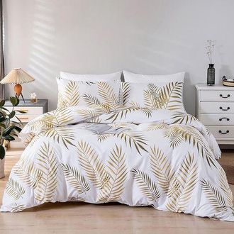 OEM Juego De Funda N&oacute;rdica De 220x240 Cm (doble) Y 2 Fundas De Almohada De 50x75 Cm, 100% Microfibra, Juego De Cama Con Dise&ntilde;o Bot&aacute;nico De Hojas Tropicale