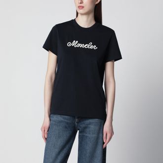 Moncler Navy blue T-shirt with logo embroidery
