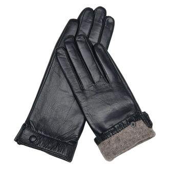 Estro & Luminara Genuine Leather Gloves with Snap Closure - female - Estro - Gloves - Black - 7 IN - Accessories