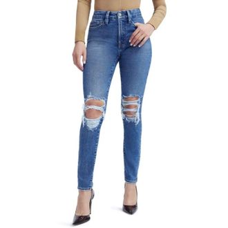 Good American Good Legs Ripped Split Back Pocket Jeans In Indigo234