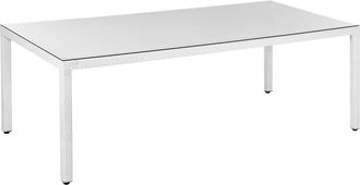 Beliani Beliani - Mesa De Comedor De Jard&iacute;n De Rat&aacute;n Sint&eacute;tico Blanco Con Vidrio Templado Rectangular 220 X 100 Cm Para 8 Personas Italy