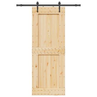 Berkfield Home Sliding Door with Hardware Set 85x210 cm Solid Wood Pine in Brown