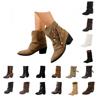 Generic Womens Ankle Boots with Heels, Elegant Cowboy Boots, Suede Leather Comfortable Lace Ankle Boots, Western Boots, Short Ankle Boots for Autumn and Winte