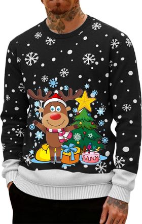 Generic Ugly Christmas Jumpers for Men Crew Neck with Long Sleeves, Warm Cosy Xmas Jumper Funny Christmas Sweater Men Novelty Graphic Reindeer Snowflakes Knit