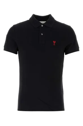 Ami Piquet Cotton Polo Shirt - Black