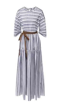 Brunello Cucinelli Striped Cotton Tie Waist Maxi Dress Size S