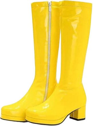 Generic Womens Patent Leather Knee High Boots Candy Color Side Zipper Square Heel Round Toe Long Booties