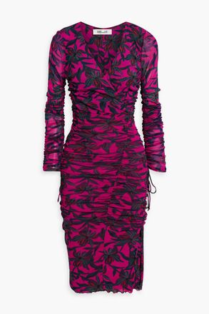 Diane Von Fürstenberg Rochelle wrap-effect floral-print stretch-mesh dress - Purple - L