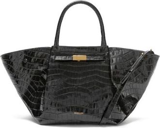 DeMellier New York Leather East/West Midi Tote in Black Croc Effect at Nordstrom