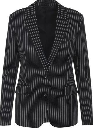 Tom Ford Gestreepte Wol Katoen Barathea Enkele Rij Jas - Dames - Blazers - Zwart - XS - Katoen - Jassen
