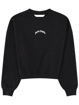 Palm Angels Neutrals Crop Crewneck Arched Logo Sweatshirt