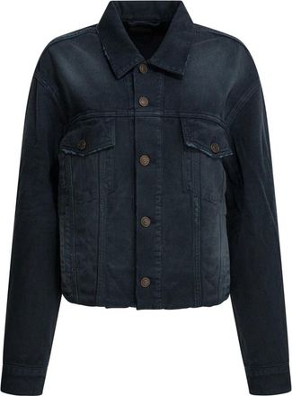 Balenciaga Cropped spijkerjas met vintage-effect - Heren - Jassen - Blauw - Maat: S Zijde
