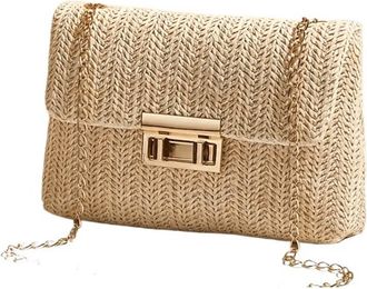 Generic Womens Woven Straw Shoulder Bag, Multi-Functional Crossbody/Handbag With Polyester Lining Fashion Wallet Cute Small(Beige)