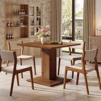 Tribesigns Tribesigns Solid Wood Square Dining Table for 4, 31.5-Inch Rustic Small Kitchen Table with Sturdy Pedestal Base for Dining Room, Living Room