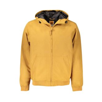 Timberland Light Jackets, male, Yellow, 2XL, Brown Hooded Jacket with Logo Zipper