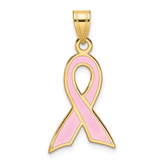 Diamond2Deal 14k Yellow Gold Large Enameled Pink Awareness Ribbon Pendant