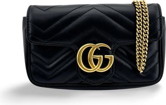 Gucci Gg Marmont Flap Matelasse Leather Black Leather Handbag (Pre-Owned)