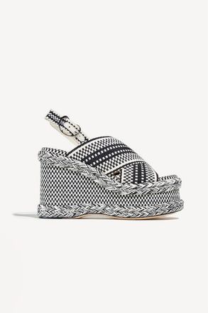 Amambaih Pia Handwoven Platform Sandal with Adjustable Ankle Strap in Ivory Black at Nordstrom, Size 38