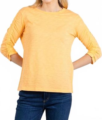 Elliott Lauren Crissy Crew Neck Ruched Sleeve Tee In Creamsicle