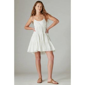Lucky Brand Mini Dress White Tiered Ruffle Cutout Scoop Neck JZZ467