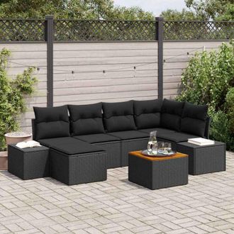 vidaXL Conjunto De Sof&aacute; De Jard&iacute;n 7 Pcs Negro Vidaxl