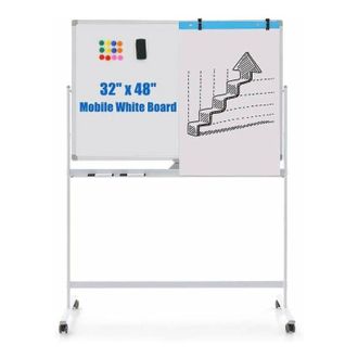 Costway Costway - Pizarra M&oacute;vil Magn&eacute;tica En Seco 120 X 80 Cm, Doble Cara, Con Soporte Sobre Ruedas Bloqueables, Giro De 360 &deg;, Altura Ajustable, Pizarra Blan