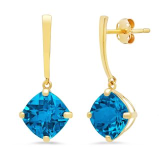 MAX + STONE 14k Yellow Gold Solitaire Cushion-Cut Gemstone Drop Earrings (8mm)