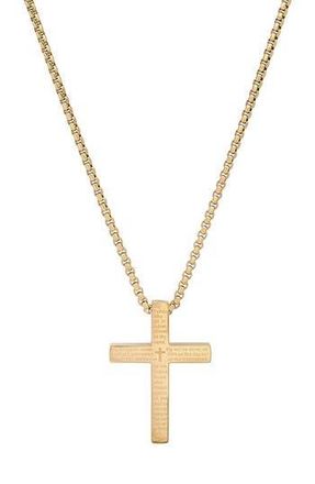 Steeltime Mens 18k Gold Plated Lords Prayer Cross Pendant Necklace at Nordstrom Rack
