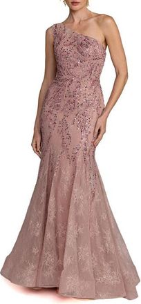 Mac Duggal Embellished Lace One Shoulder Mermaid Gown in Rose at Nordstrom, Size 14