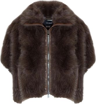 Lou Andr&eacute;a Nepbont Cape Jas - Dames - Jassen - Bruin - S - Nepbont - Jassen