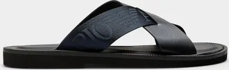 Emporio Armani Mens Navy blue leather criss-cross straps sandals