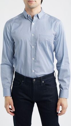 Johnston & Murphy Logan Print Button-Up Shirt in Navy /Brown Triangle Grid at Nordstrom, Size Xx-Large