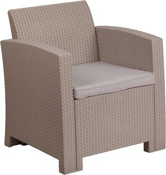 Flash Furniture Light Gray Faux Rattan Chair with All-Weather Seneca Light Gray Cushion